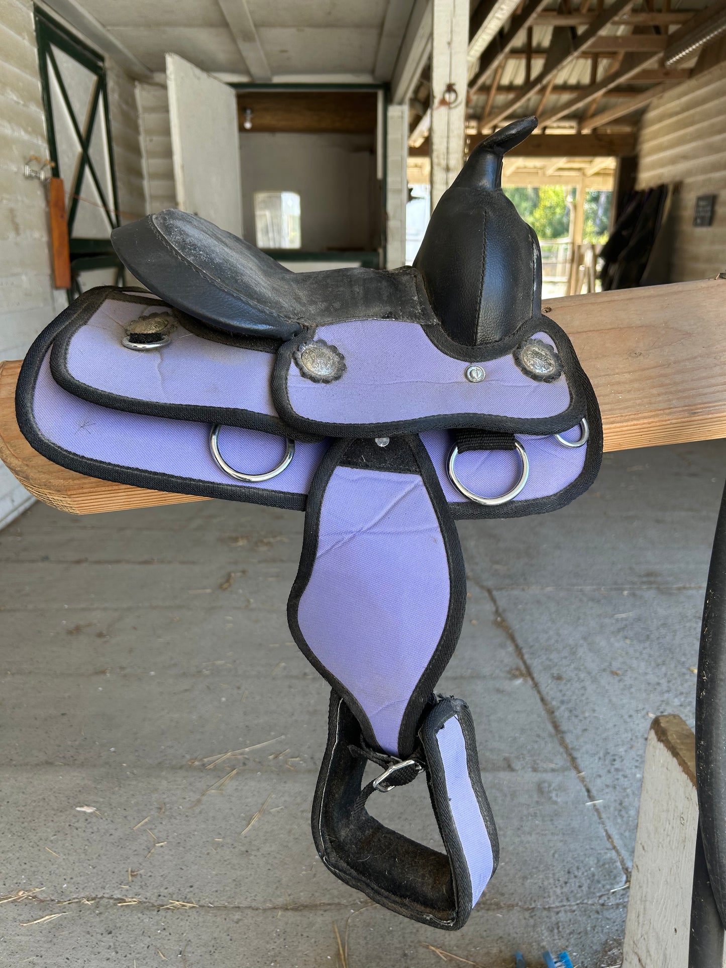 8” purple very small child western saddle.
