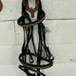 Skyline cob Bridle. Black with clinchers on noseband and browband. Brass hardware. Comes with matching reins.