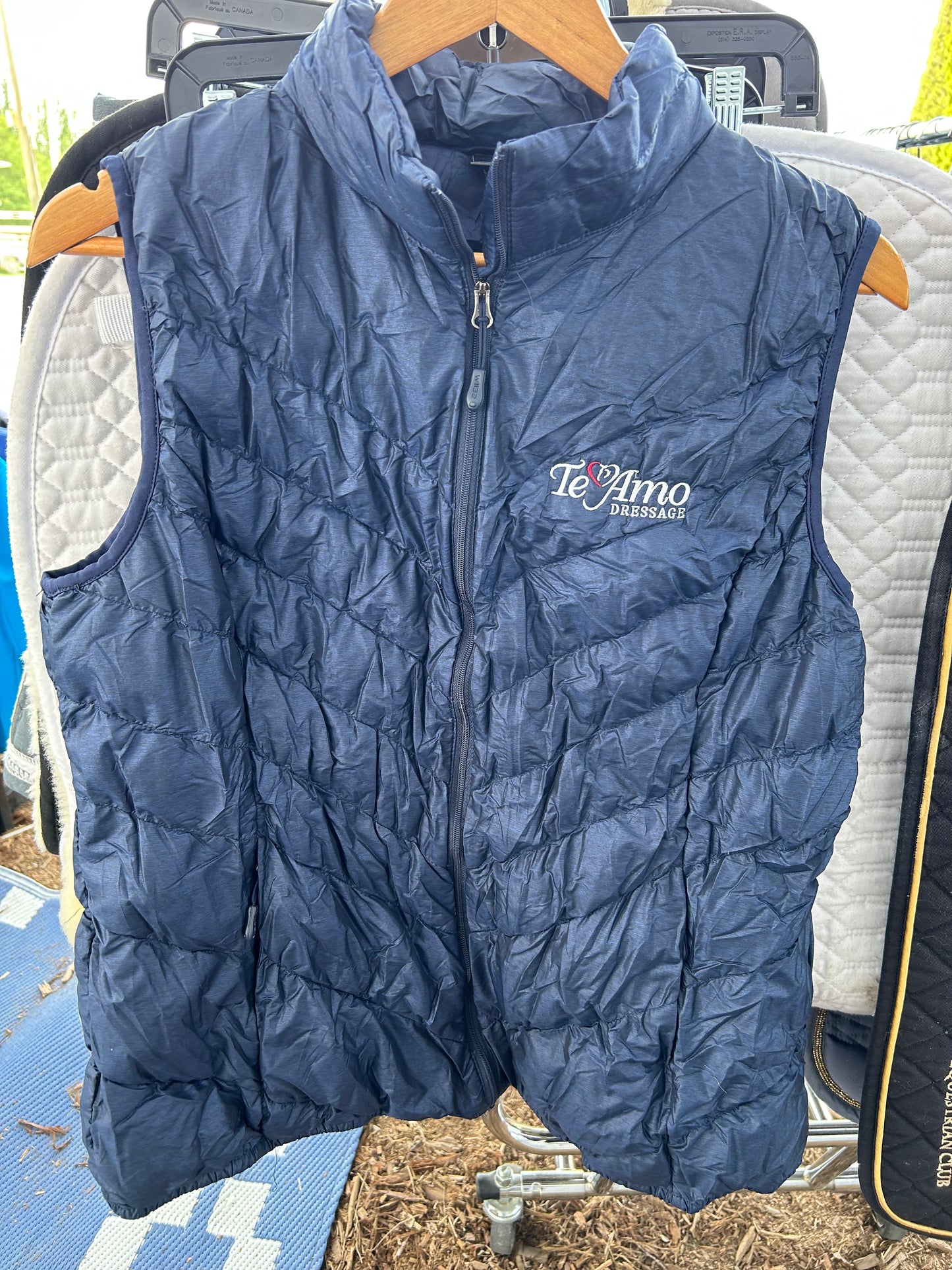 Navy XL down vest. Embroidered