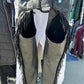 Lynn Saunders full chaps with fringe. Black. Inside leg 31”. Outside leg (waist to bottom) 40”. 13.5” calf. Waist 30”- 27” excellent condition.