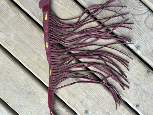 Burgundy fly veil measures 17”