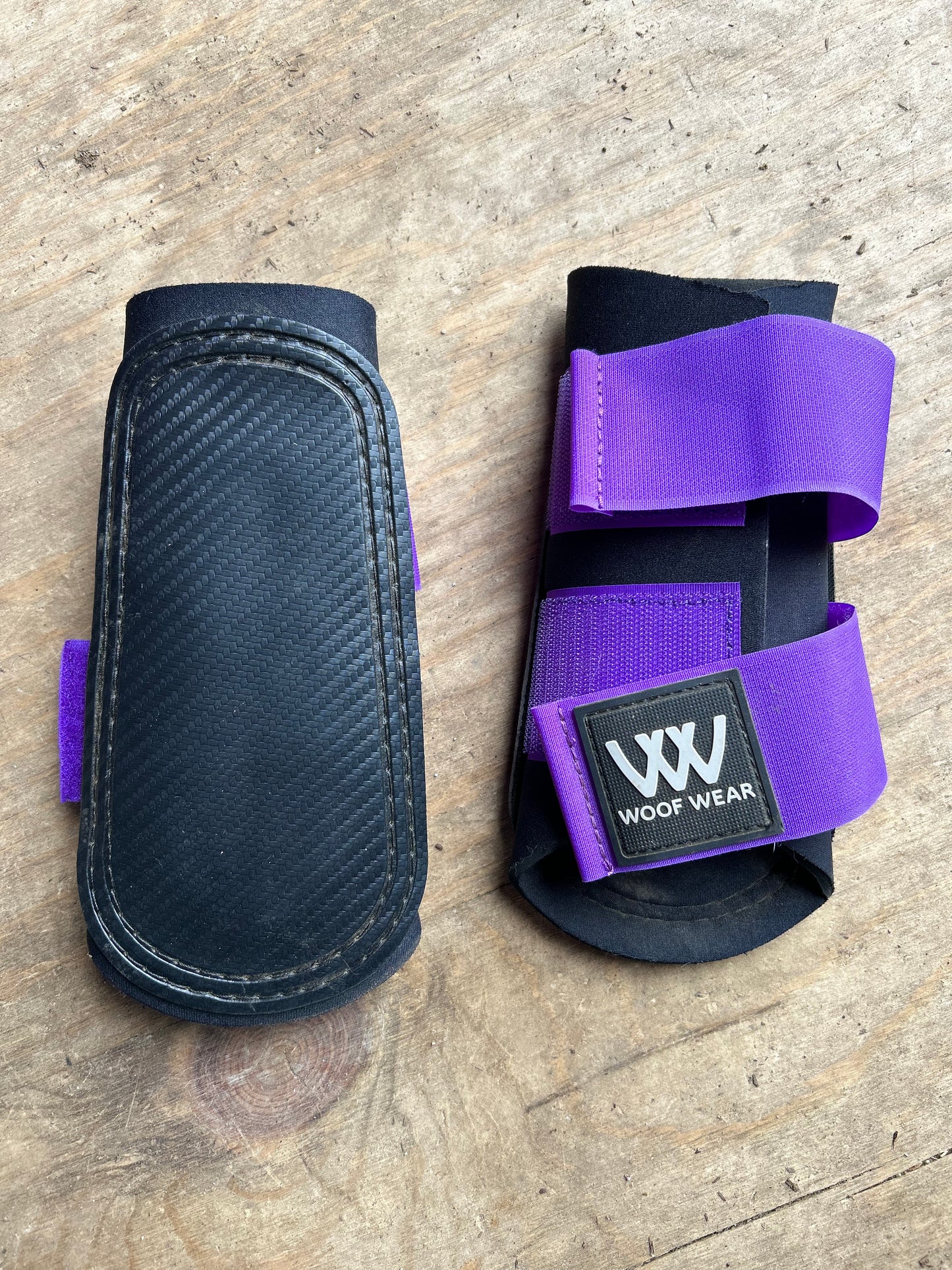 Small Woofwear neoprene boots black with purple Velcro