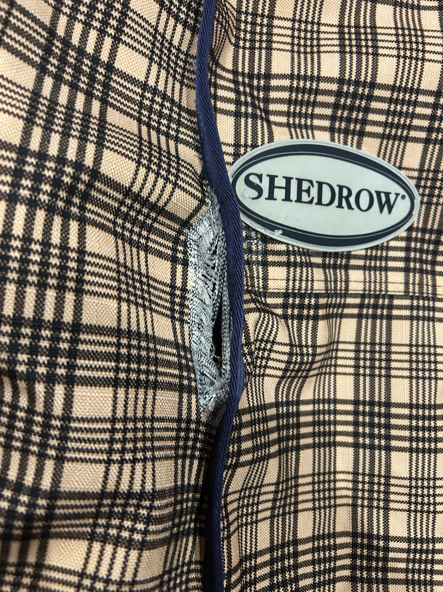 84” shedrow winter blanket. Some rips do not affect use.