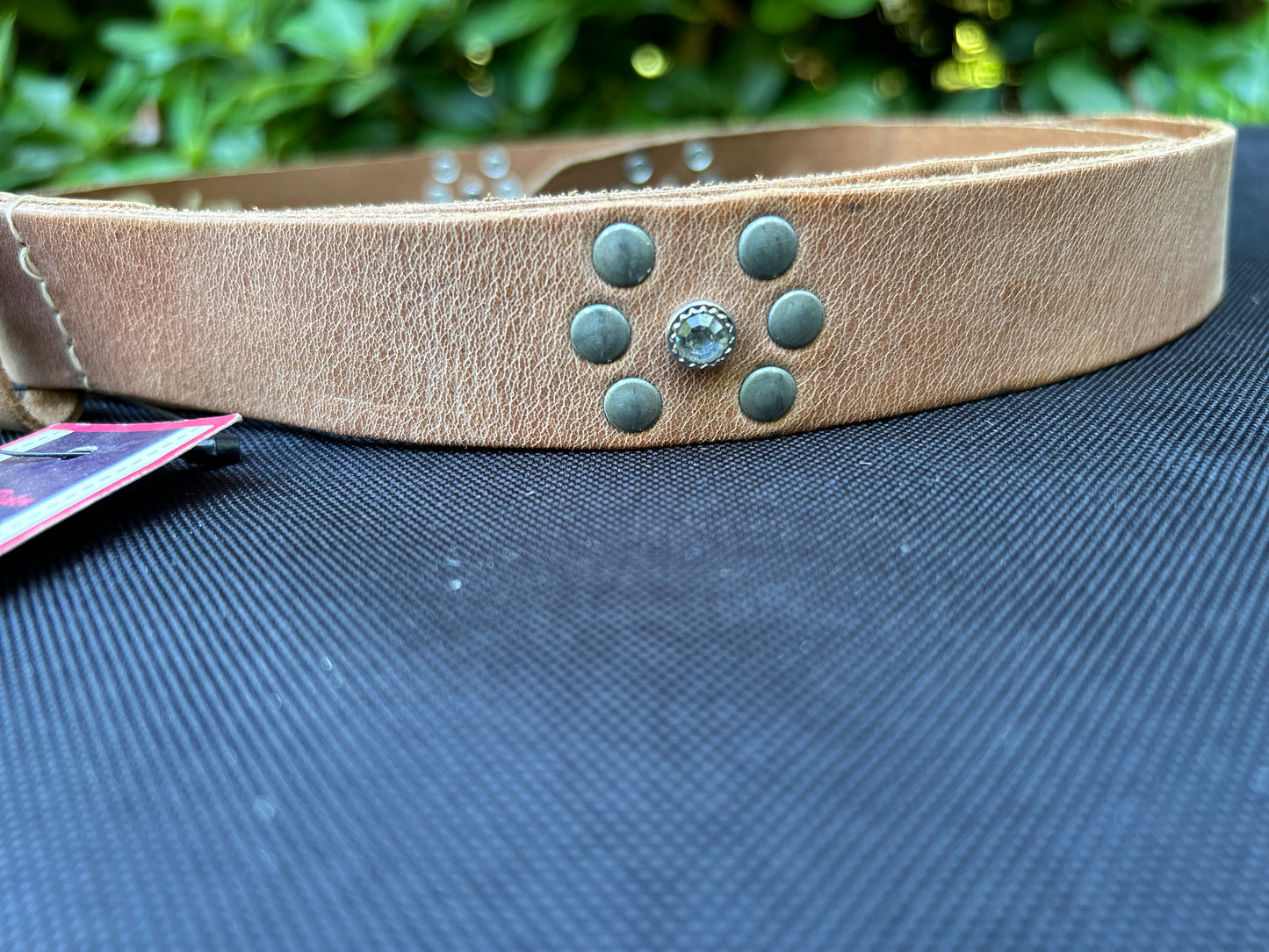 Brown leather belt with stones 100 cm (39")