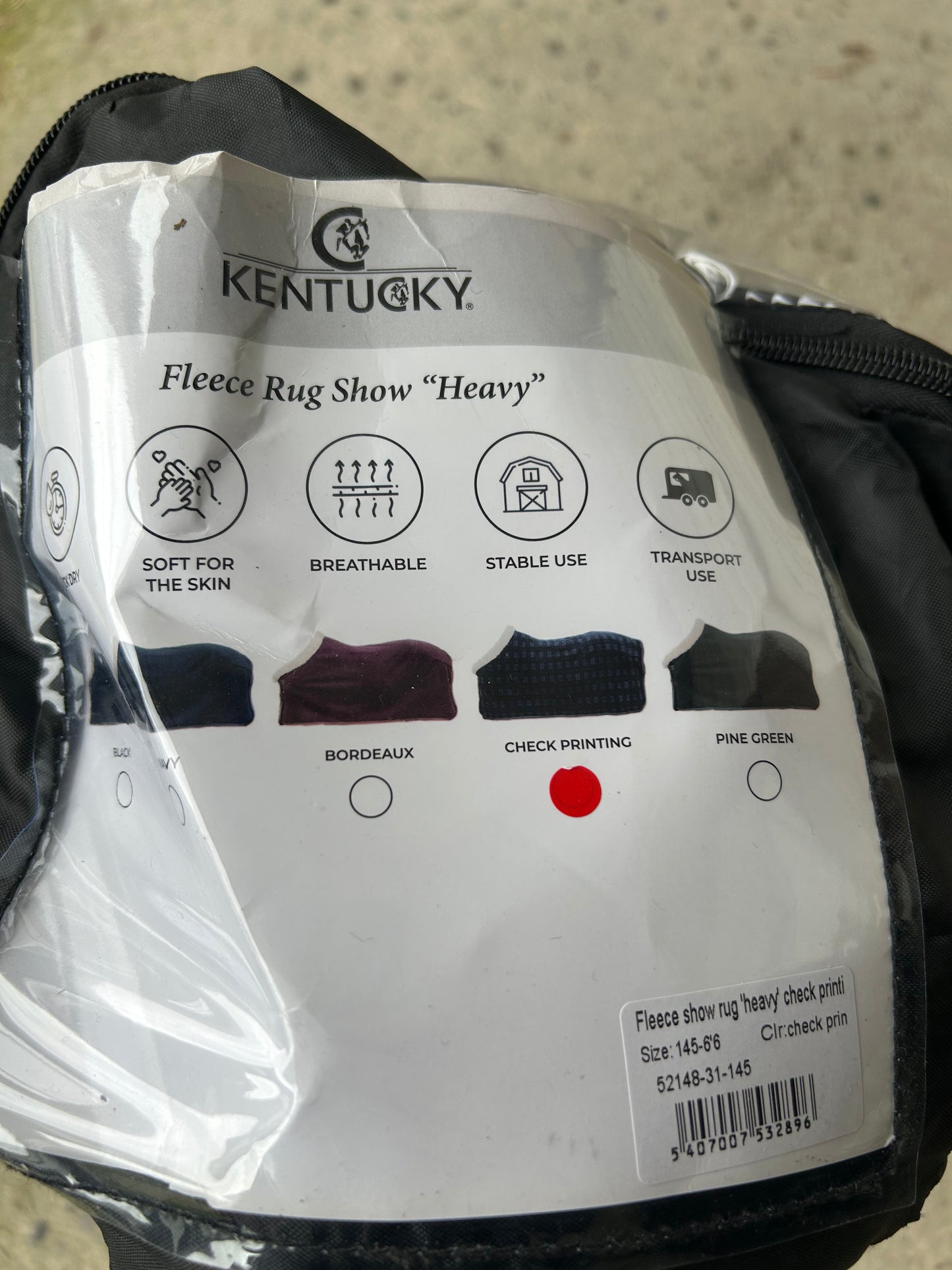 78” Kentucky fleece show rug check. Brand new.