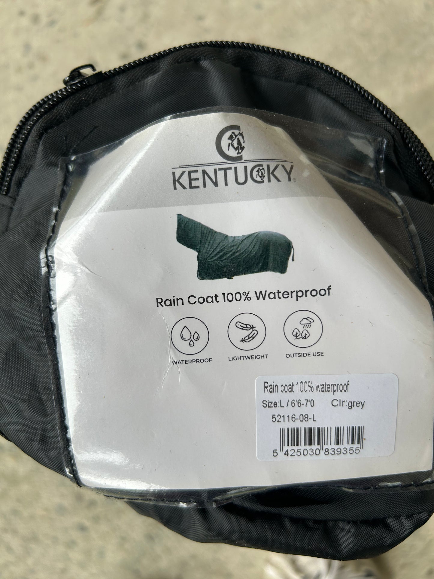 Large Kentucky grey raincoat. Head to tail.